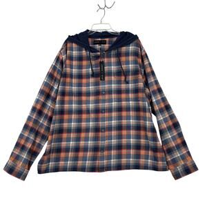 Edgar + Ash Hooded Flanned Shirt Mens Size 2XL Blue Multi Plaid Button Up